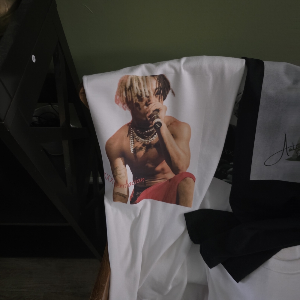 White Graphic T-Shirt with Red and Black Accents